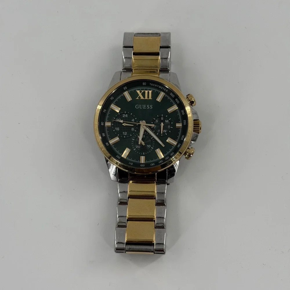 GUESS Mens Watch Two‎ Tone Stainless Steel Green Dial Multi Function GW0300G5